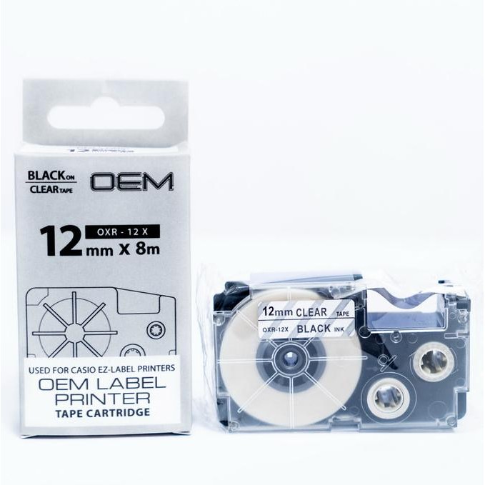 

OEM TAPE EZ LABEL CASIO 12MM BLACK INK CLEAR (OXR-12X) ORIGINAL DAN TERPERCAYA