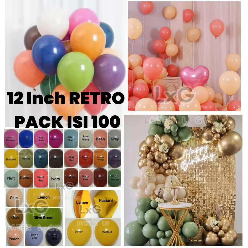 PACK Balon Retro Warna VIntage 12 inch isi 100 - 2.8g/balon