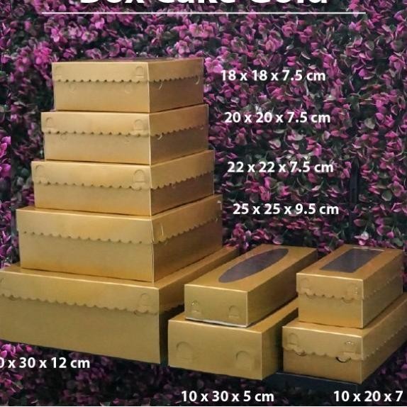 Dus Emas Kaca 22 X 22 X 7.5 Cm - Box Kue Ka-Gold Cake Box Isi 10 Pcs
