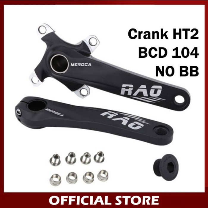 Ready Meroca Rao Crankset Tanpa BB HT2 Crank Set Hollowtech BCD 104 Hitam