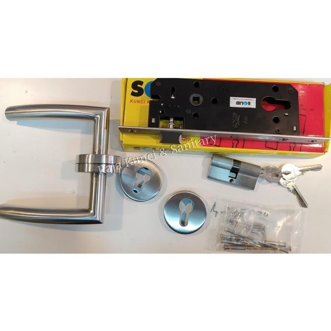 Paket Handle Solid Hre 6144 / kunci pintu stainless solid (KOMPLIT)