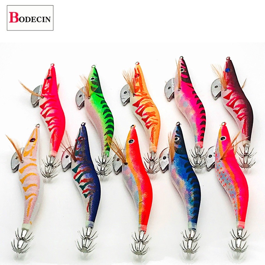 Laser Udang Cumi-cumi Kait Reflektif Tas Kayu Palsu Set Umpan Kayu Umpan Pancing Laut 10 Buah Pak |8