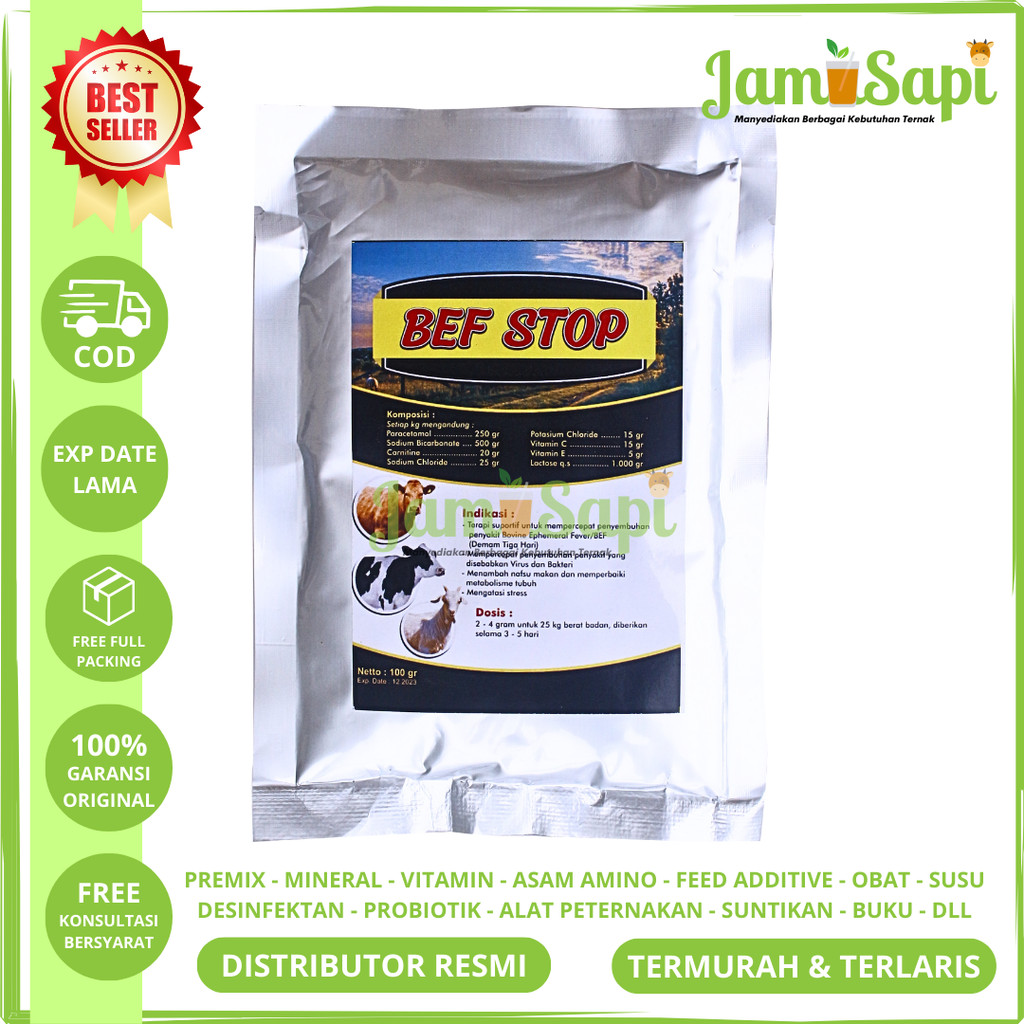 BEF STOP 100 gram - Obat Sapi Ambruk Demam Panas Sapi Kambing Gejala Ngiler dan Ambruk Original