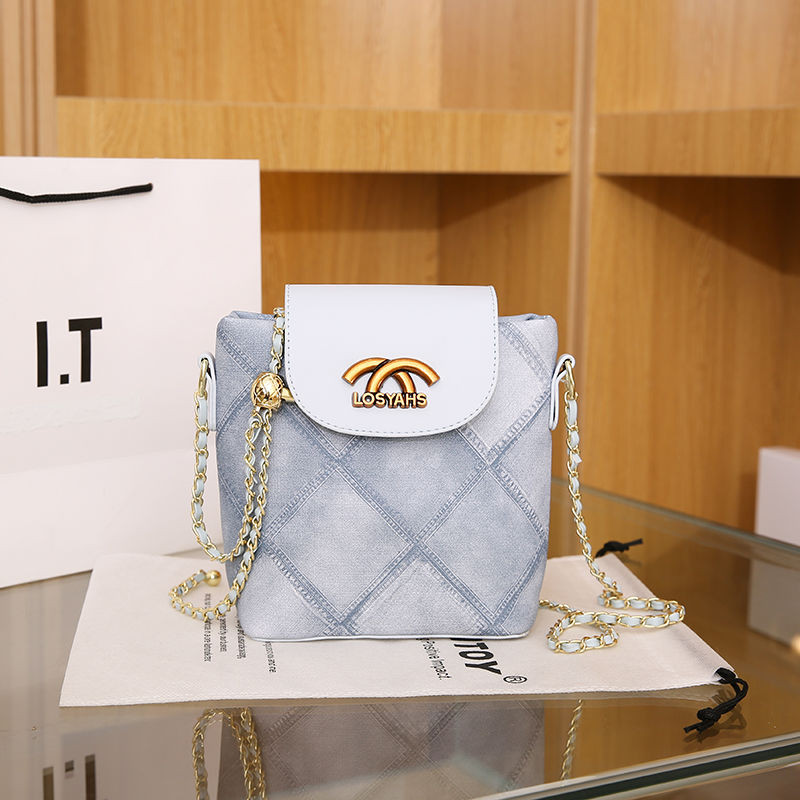 Tas Wanita Bahu Tunggal, Tas Wanita Ember, Tas Selempang, Tas Telepon Rantai Belah Ketupat, Tas Embe