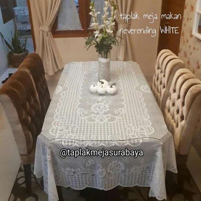 Galih Taplak Meja Makan Persegi Segi Kain Brokat Warna Putih Polos Motif