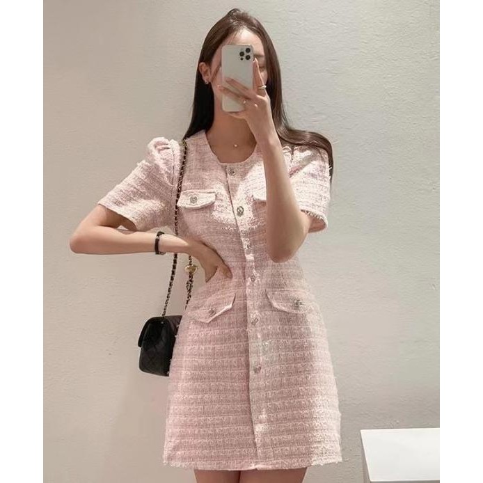 Lily Tweed Ni Dress Pesta Wanita / Korean Summer Dress Pantai