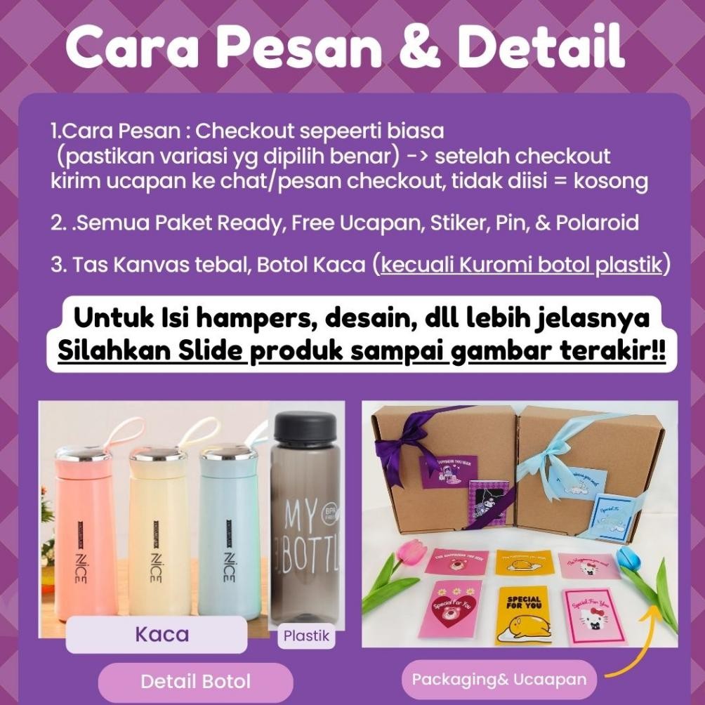 

ORIGINAL Kado Karakter Sanrio Lotso Kuromi Cinnamoroll Gudetama Hello Kitty Hampers Ultah Cewek Pacar Paket Birthday Gift Box Ulang Tahun Alat Tulis Sekolah Totebag Buku Wisuda Murah nd-26