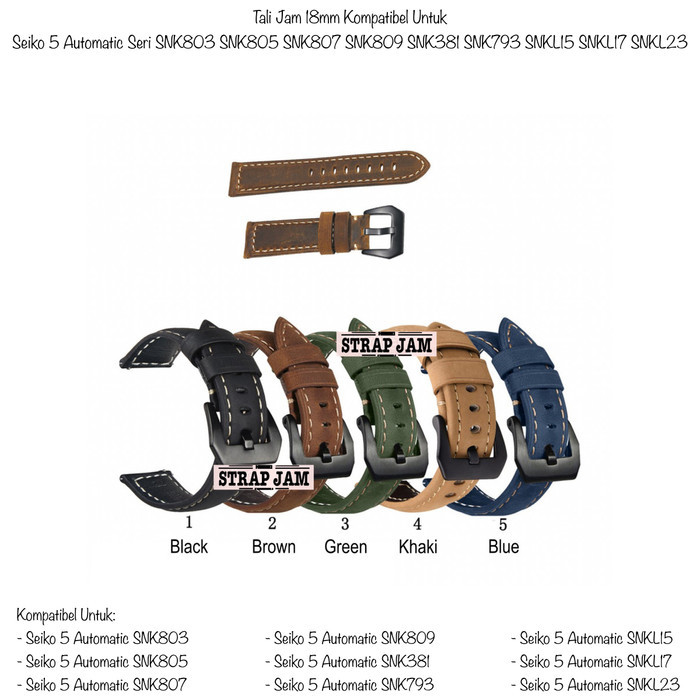 Sale Crazy Horse Leather Strap 18Mm - Seiko 5 Snk803 Snk805 Snk807 Snk809