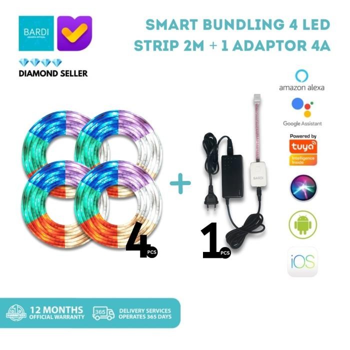 BARDI Smart LED STRIP Bundle - 4pcs LED strip & 1pc Adaptor 4A WIFI Kualitas Terbaik