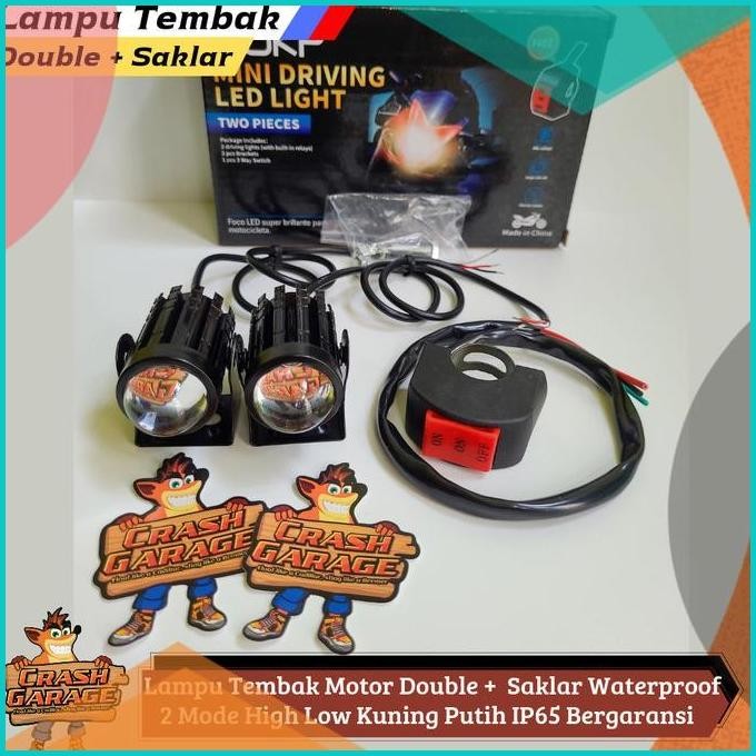 Lampu Tembak Sorot D2 Led Motor 2Warna Double+Saklar Waterproof Teran