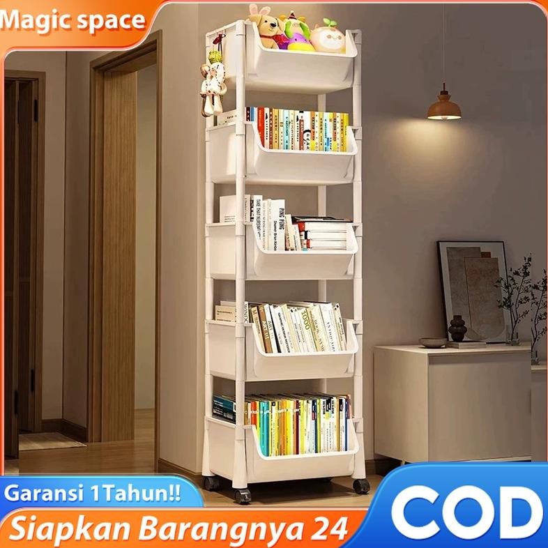 Rak susun Penyimpanan Rak Buku With Wheels Movable Tray Storage Rack Plastik Portable 3/4/5 Tier Tro