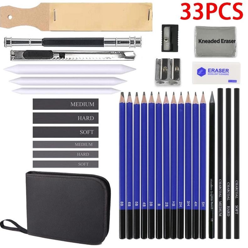 

uk-75 33PCS/Set Sketch Pencil Pisau Penghapus dan Pensil Gambar untuk Keperluan Sekolah Pencil Drawing Set Original