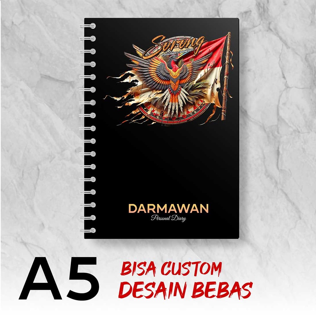 

Blocknote A5 Notebook Custom SORONG - PAPUA BARAT Desain Bebas - Spiral Kawat - AMSX2