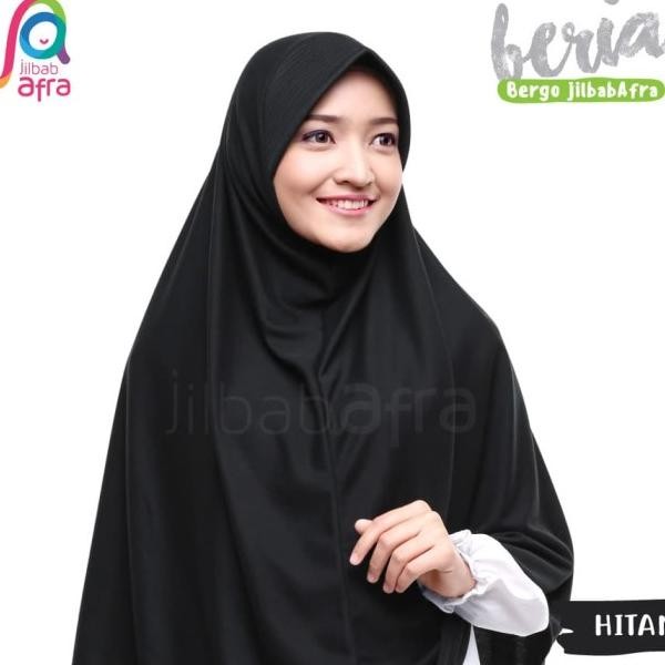 Jilbab Beria Hitam - Bergo Jilbab Afra - Hijab Instan Bahan Kaos