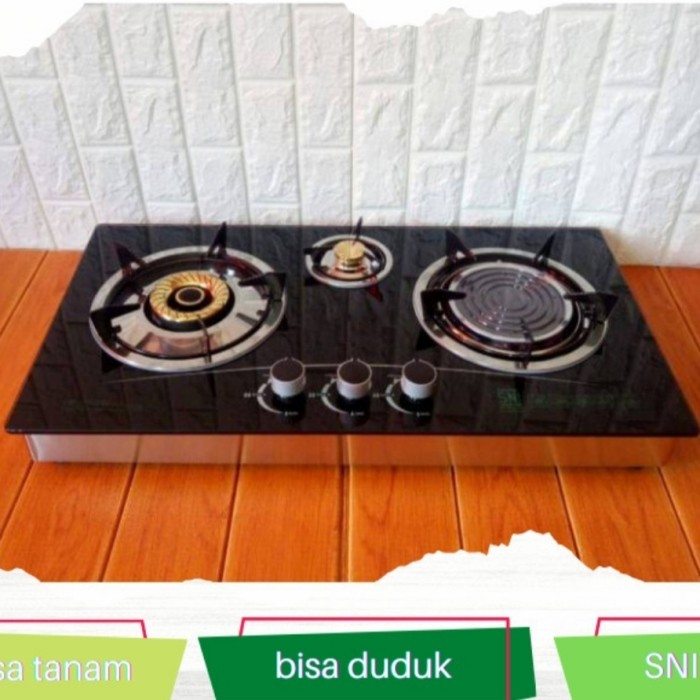 READY (Expedisi) Kompor Gas Tanam 3 Tungku Kaca Eco Cook