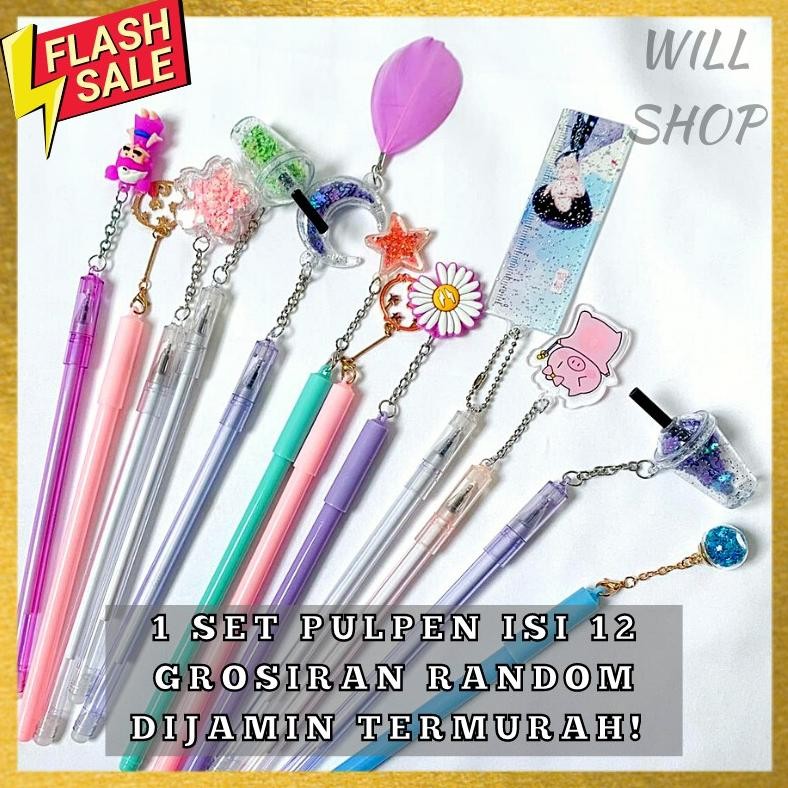 

ii-99 PROMO CUCI GUDANG /1 SET ISI 12 PULPEN GEL KARAKTER VARIAN RANDOM PULPEN GANTUNGAN LUCU UNIK Original
