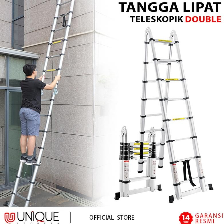 Tangga Lipat Aluminium Teleskopik Double Telescopic Ladder 5 Meter 2.5M + 2.5M V5C1