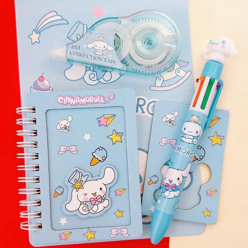 

re-65 Set Perlengkapan Alat Tulis Karakter Sanrio Pulpen + Correction Tape + Notebook Mini Kuromi Cinnamoroll My Melody Premium