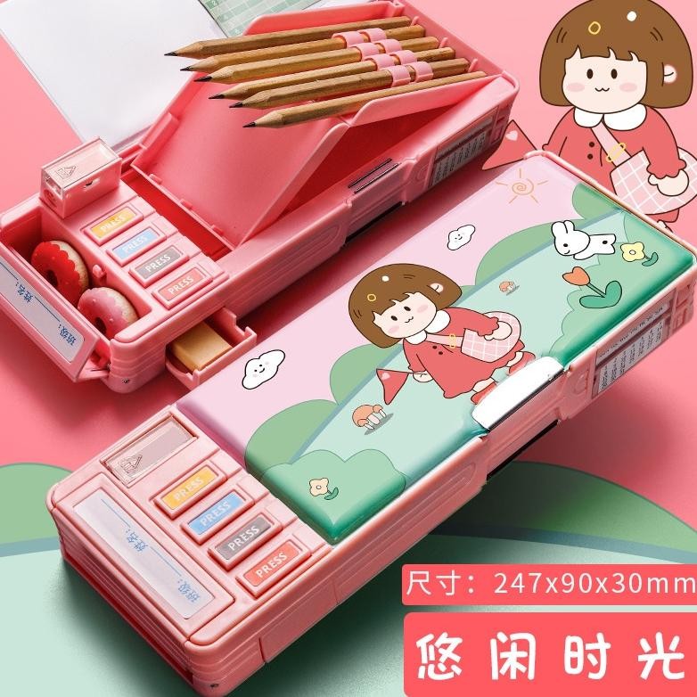 

CXV-38 Tempat pensil anak Kotak Pensil multifungsi kelas atas free Gunting Penggaris Rol Penghapus dan Lakban Hemat