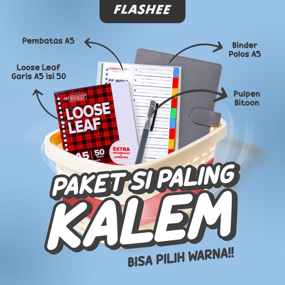 

er-90 Flashee Binder Paket Sekolah Set 4IN1 Paket Binder Kampus Kuliah Sudah Termasuk Buku Tulis Sale