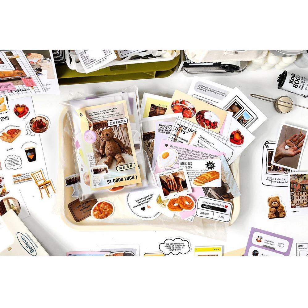 

jy-6 Winzige 200pcs Scrapbook Set Sticker Aesthetic Korea Deco Kertas Jurnal Journal Planner Diary Dekorasi Sticker Kertas Berkualitas