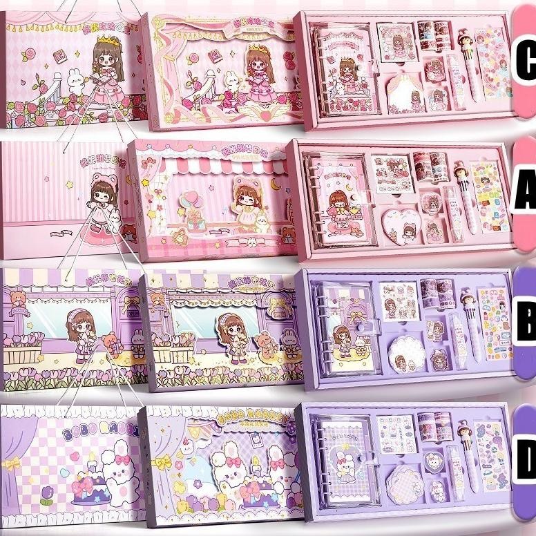 

wes-24 252 IN 1 Kotak Hadiah Buku Pegangan Anak Perempuan Kotak Hadiah Buku Harian Buku Harian Stiker Stiker Buatan Tangan Anak Original