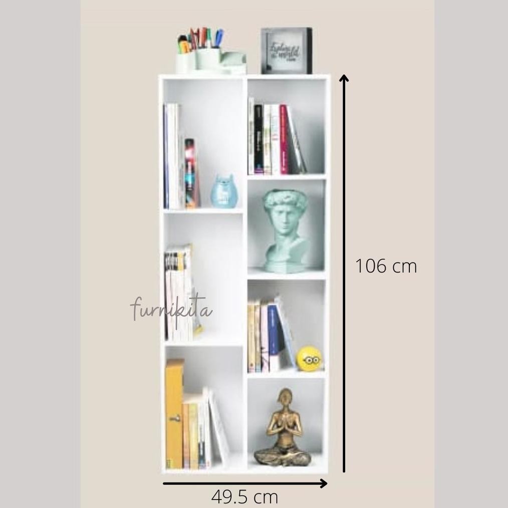 RAK BUKU PAJANGAN SERBAGUNA 7 SEKAT PUTIH MINIMALIS / LEMARI BUKU / LEMARI HIAS