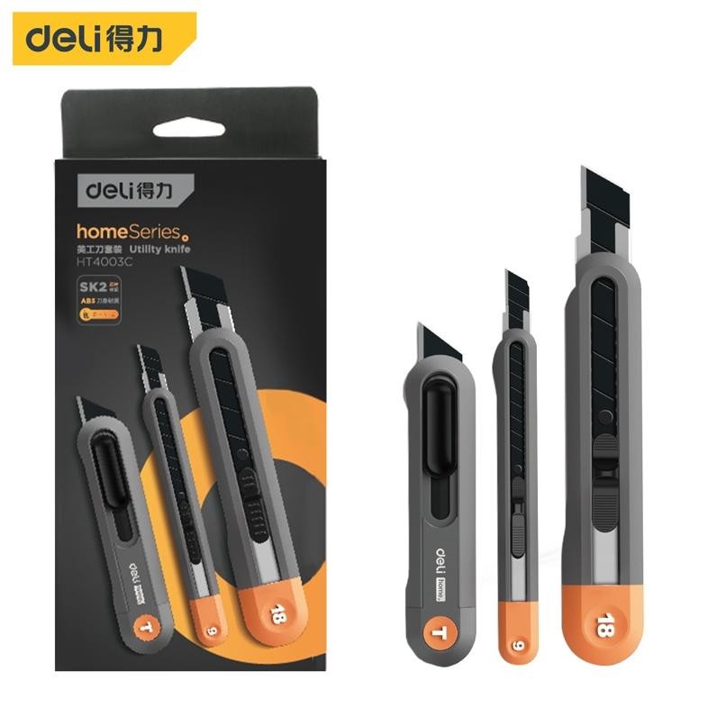 

gh-6 Deli Tools Home Series Art Utility Knife Sets 3Pcs Cutter SK2 Blade ABS / HT4003/HT4003C/HT4003L Murah