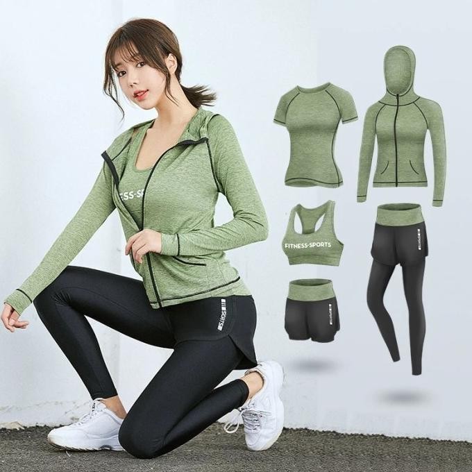 Setelan sport set 5in1(Jaket,legging,bra,hotpant,kaos) olahraga wanita LN
