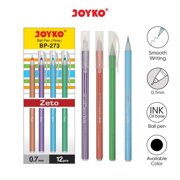 

Ball Pen Pulpen Pena Joyko Bp-273 Zeto 0.7 Mm 1 Box 12 Pcs Warna Tinta Hitam
