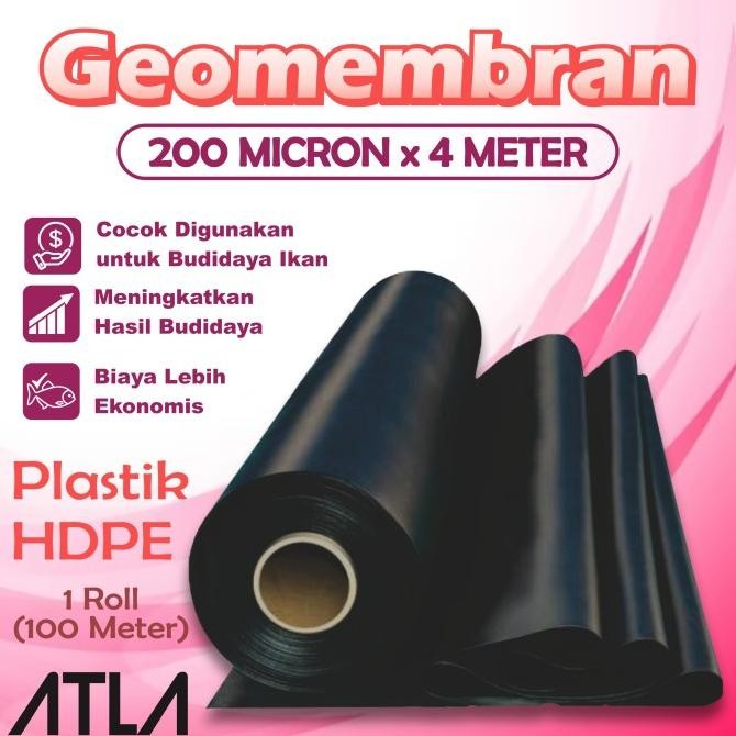 TERMURAH - Plastik Geomembran 4 Meter Hitam HDPE Terpal Kolam Ikan 200 Micron 4M