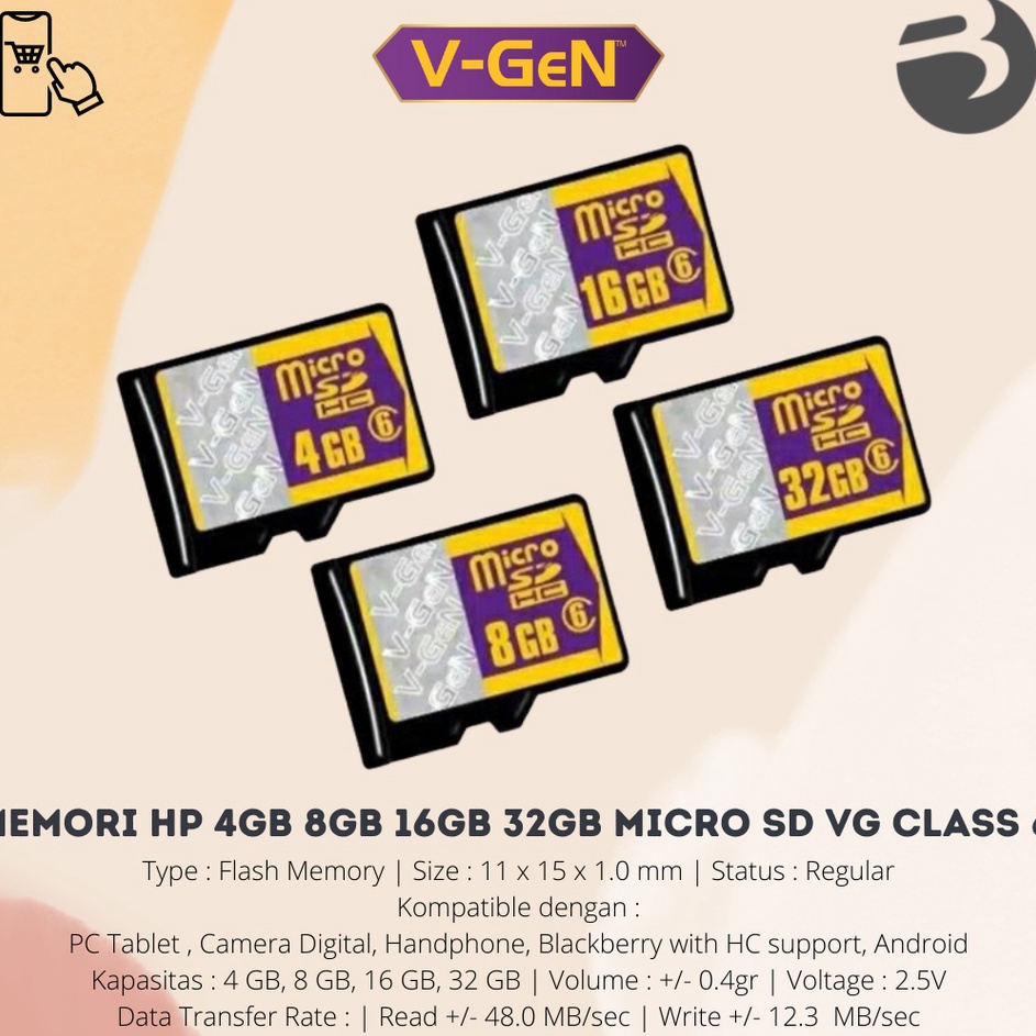 Hot ProductGg5G0 MEMORI HP 4GB 8GB 16GB 32GB MICRO SD MEMORY CARD VGEN CLASS 6 ORIGINAL BERGARANSI R