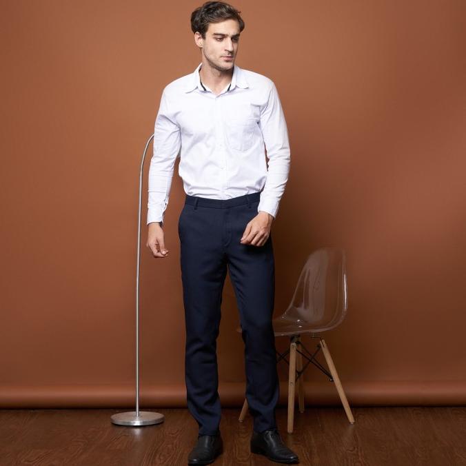 Celana Kerja Kantor Pria Slim Fit Panjang Bahan Navy Biru Dongker