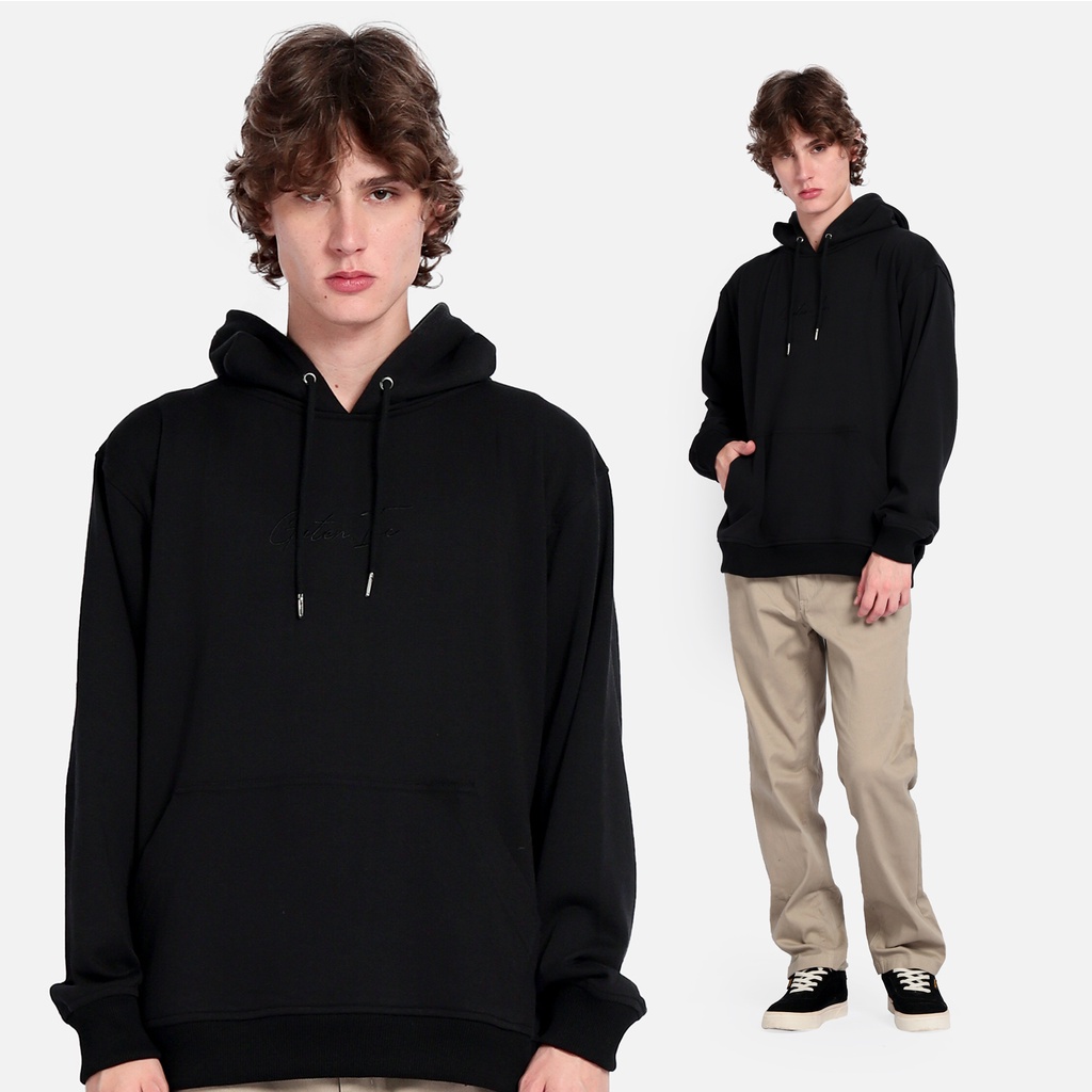 Guteninc - Sweater Bordir Hitam Pria Type Black Hoodie