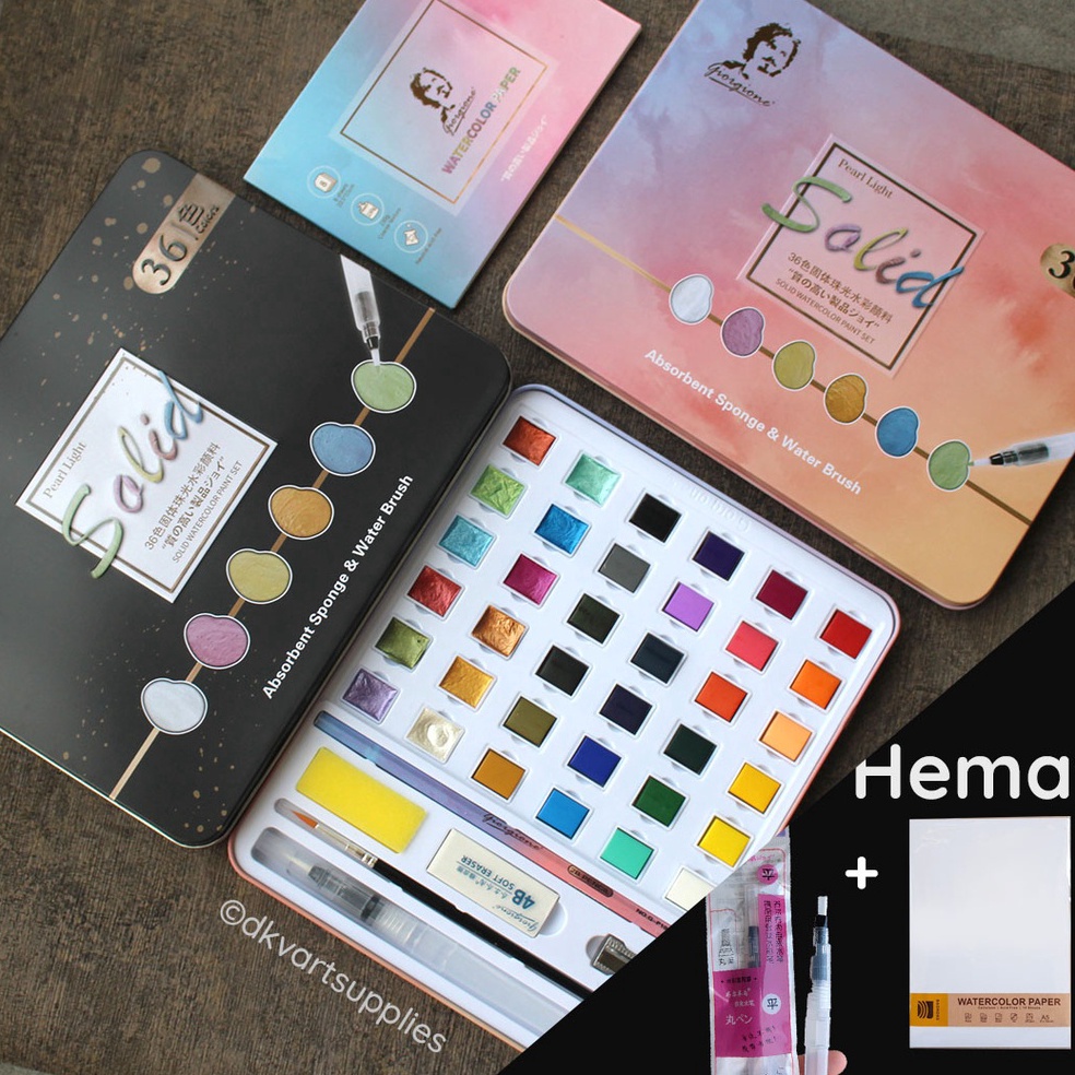 

Berkah Shopee Giorgione Watercolor Watercolour Set 36 / 48 Colors Warna Pearlescent Starry Cat Air Metallic 122