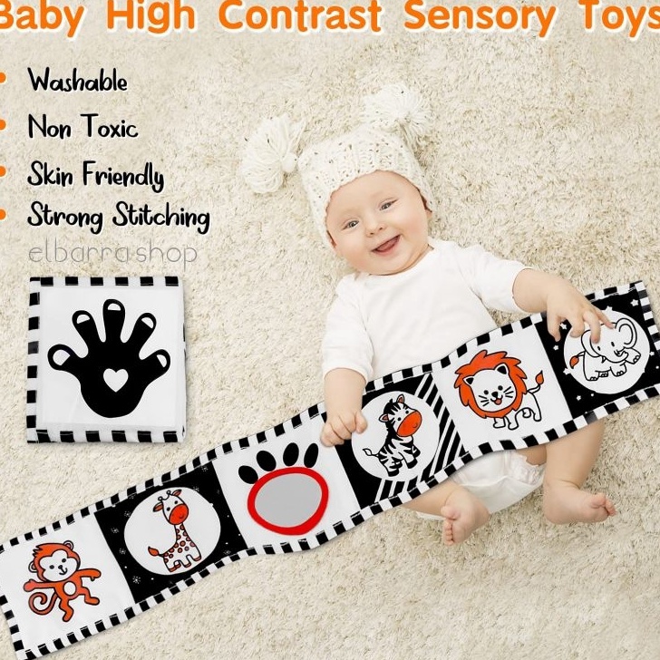 HOT SALE Mainan Edukasi Sensori Buku Kain Panjang Mirror Gantung Hitam Putih Kontras Boks Tempat Tid