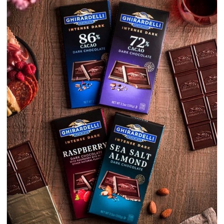 

Coklat Ghirardelli Nt Raspberry Sea Cherry Almond Dark Chocolate 72% 86% 92% Cacao Assortment