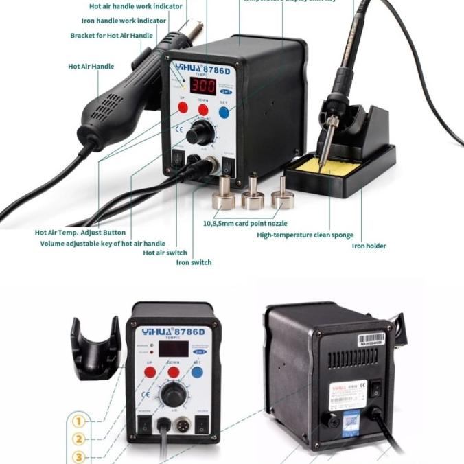 Yihua 8786D 2In1 Blower + Solder Smd Rework Station Hot Air Gun