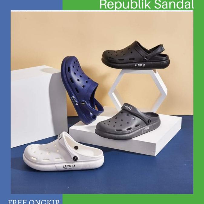 Sandal rumah karet Eva pria wanita Baim Kodok LUOFU E6-201 Size 36-44