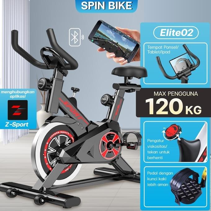 BG SPORT Sepeda Spinning Bike S303 - Merah, Hitam, Putih - Baja Kuat dengan Monitor LED dan Roda Silent