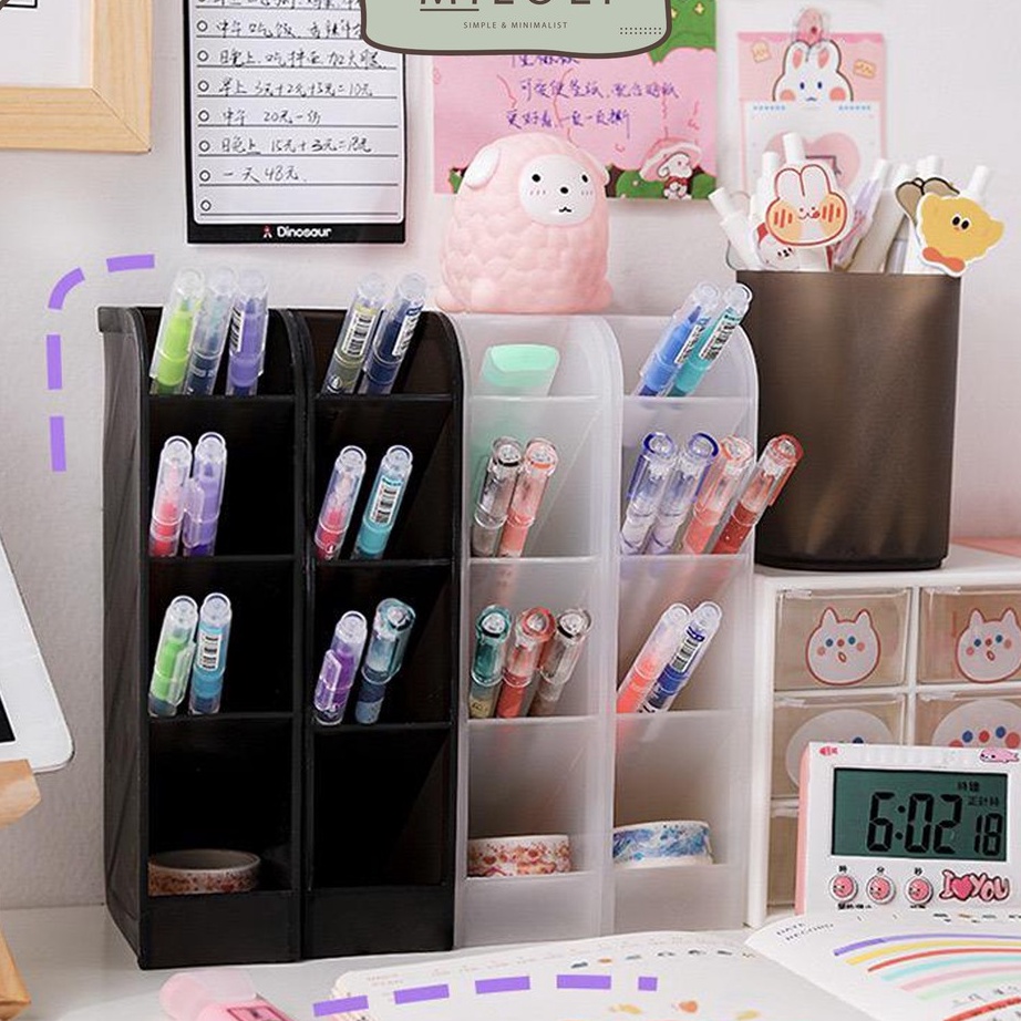 

[A3♪/P✯) [MILOLI] 3 Slot Desktop Pen Holder Pencil Storage Box Organizer Kotak Pensil Tabung Pena - F0047/ pasti.diikirim!