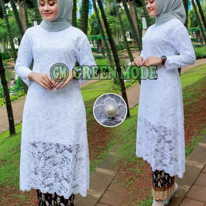 [J☼L ☀K] Kk Kebaya Atasan// Set Tunik Brokat putih Long Modern 2022//Kebaya putih Terbaru/pakaian wa