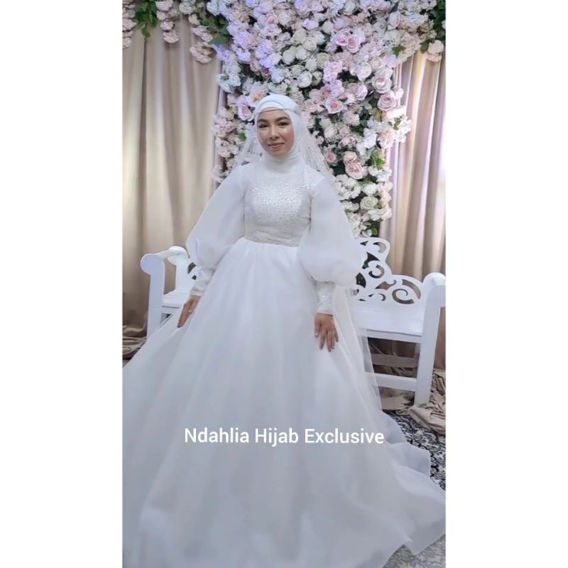 GAUN PENGANTIN SYARI FULL SET FREE CADAR
