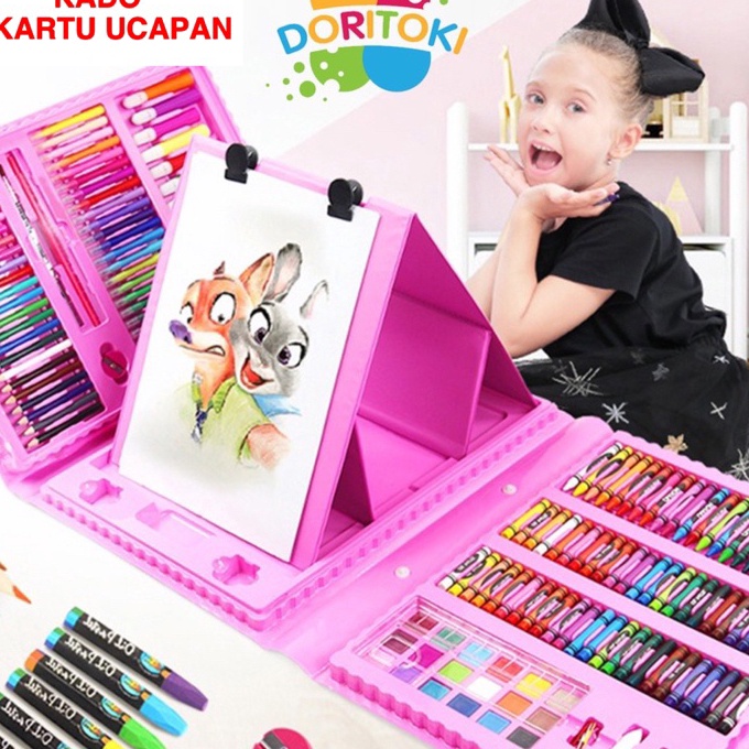

(☞N➛K-X] Doritoki 208pcs Crayon Anak Pengasah Set Alat Menggambar Melukis Anak-anak Crayon Cat Air Pensilviraal!