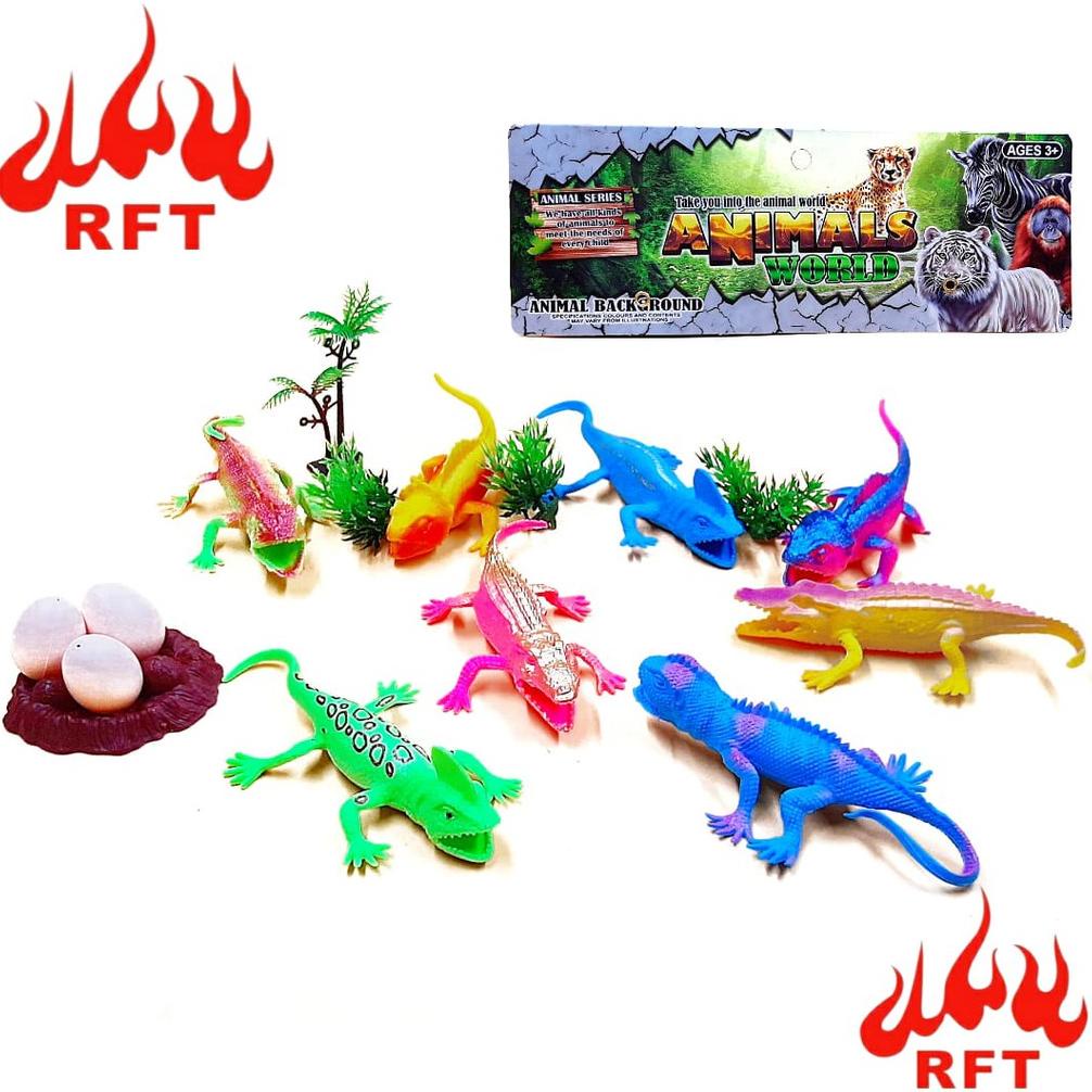 Viral Mainan Edukasi Binatang Karet Animal World Reptile Bunglon Kadal Iguana Ada Telur Isi 8 889-01