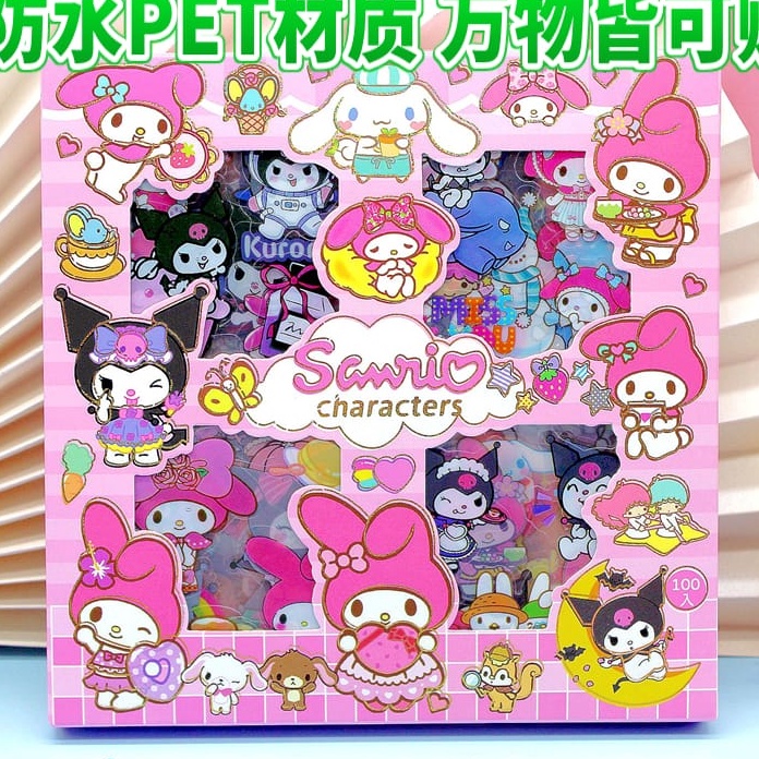 

[☎-3ZN❦] Sticker Lucu 2D Sanrio Karakter Kuromi dan Melody Isi 100 Lembar Per Box / kekinian!