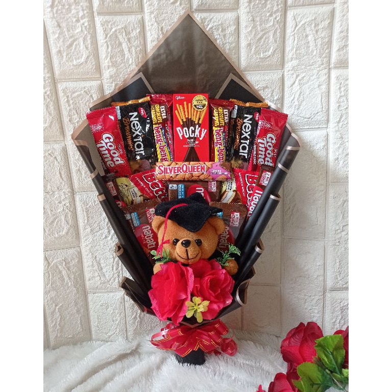 MENARIK (READY STOCK) BARANG BISA DIKIRIM HARI YG SAMA - Bucket Snack+boneka+bunga (bisa di custem j