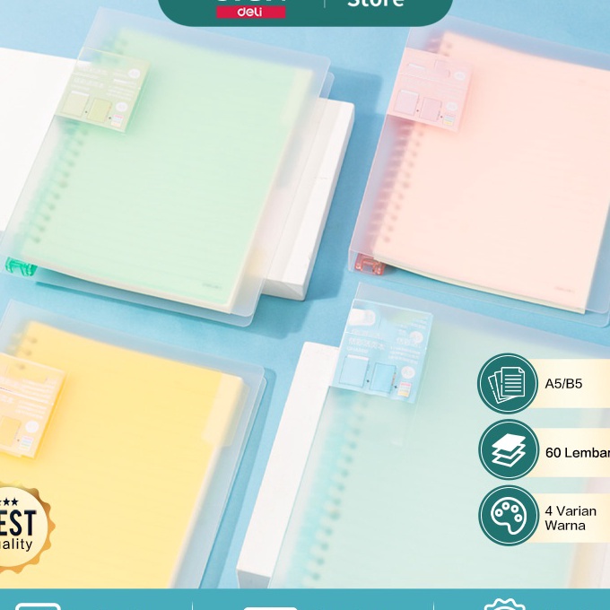 

[LP».Q☞] Deli Loose Leaf Book / Binder A5/B5 Isi 60 Halaman Cover Transparan Warna Pastel QHA560 QHB560pasti.diikirim..!