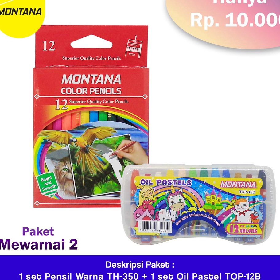 

(VT♪/P➲] MONTANA Paket Mewarnai 2.0 !!! Crayon TOP-12B + Pensil Warna TH-350- super.keren.!!