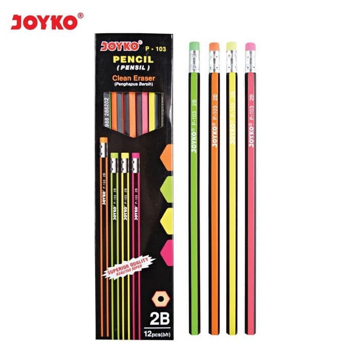 

[PROMO NGK7] JOYKO P-103 PENCIL 2B Eraser 4 Warna LUSINAN Fast On